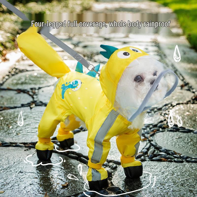 Waterproof Four-Legged Raincoat for Small Dogs - Full Coverage Pet Rainy Day Wear for Bichon, Teddy, and More.