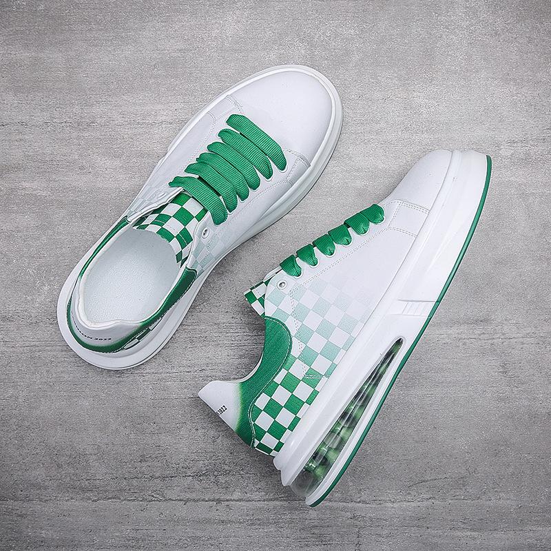 New low-top boys board shoes 3D printing plaid men's shoes black and white air cushion shoes trendy sports and leisure shoes spot