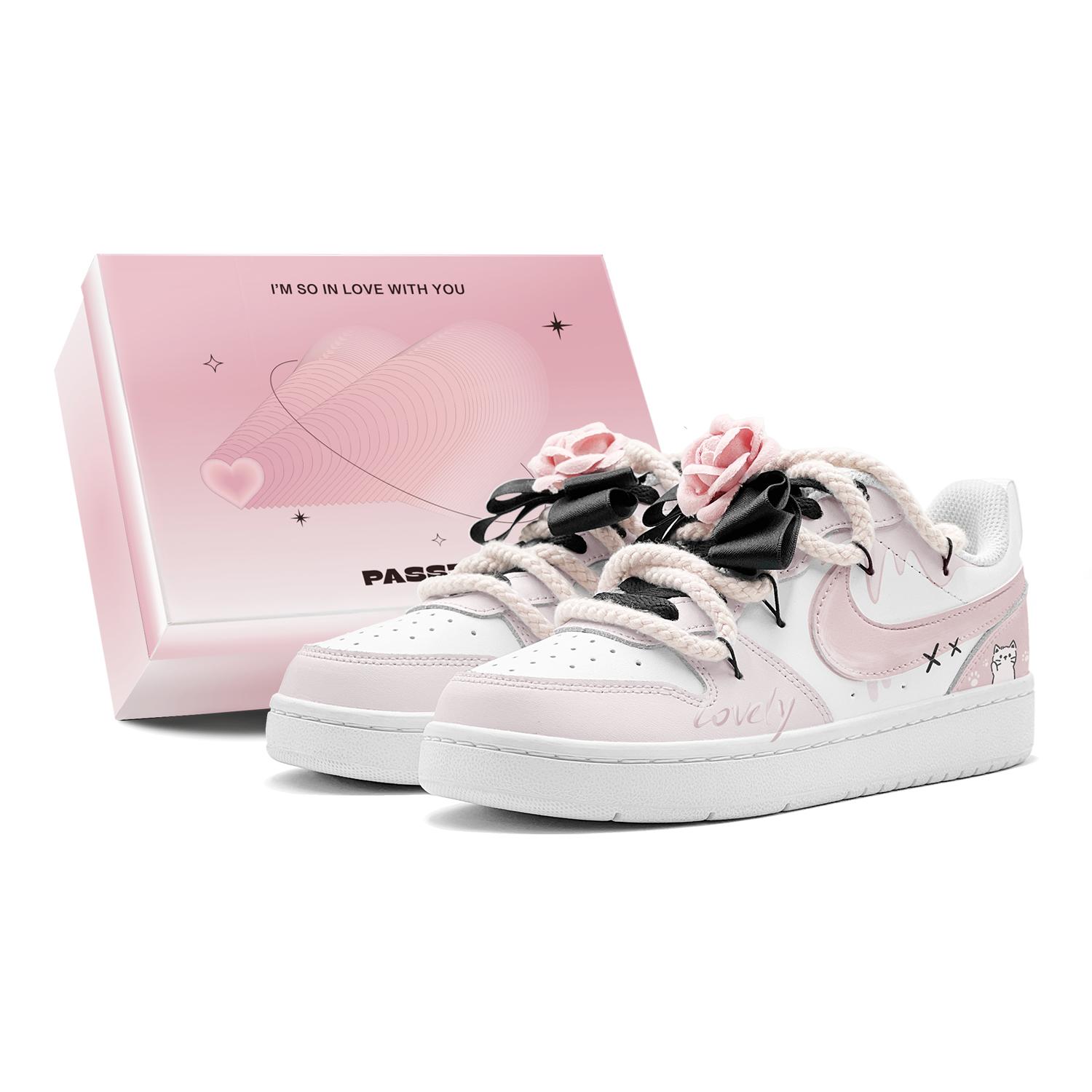 

Nike Court Borough Summer Travel, Romantic, Pink Camellia Kitten GS Low top Skateboard Shoes Women s Pink White BQ5448-100(TeamS2-S-BOX) 40