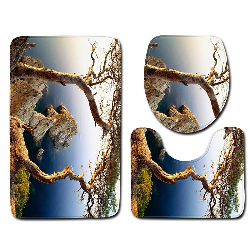 3D Landscape Bathroom Toilet Three-Piece Floor Mat Door Mat Bathroom Carpet