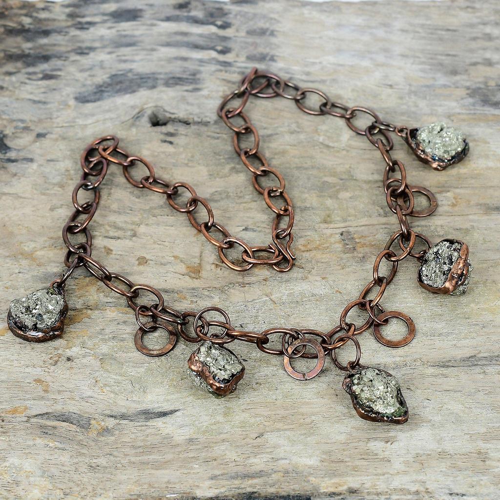 Pyrite rough necklace electroformed copper adjustable chain necklace pyrite gemstone jewelry handmade necklace copper jewelry gifts for wife