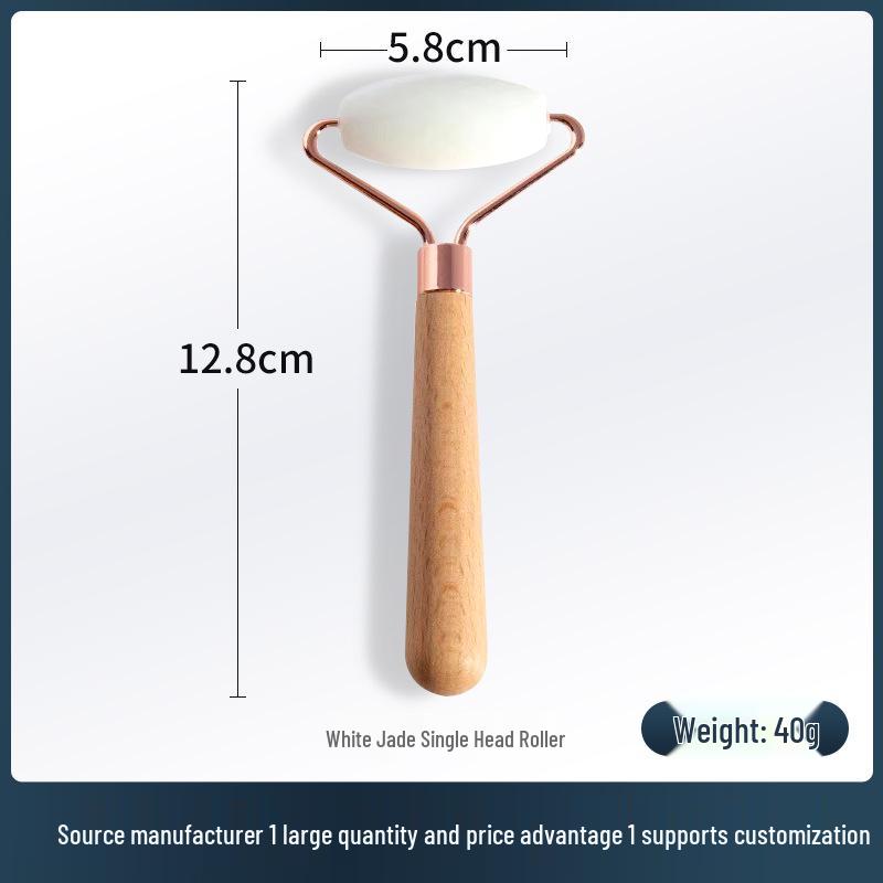 White Jade Roller Massager with Wood Handle - Xiuyan Jade Facial Beauty Stick