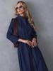 Seven-Sleeve Stretch Denim Maxi Dress with Stand-Up Collar and Hidden Buttons - Autumn 2025 Women's Wear
