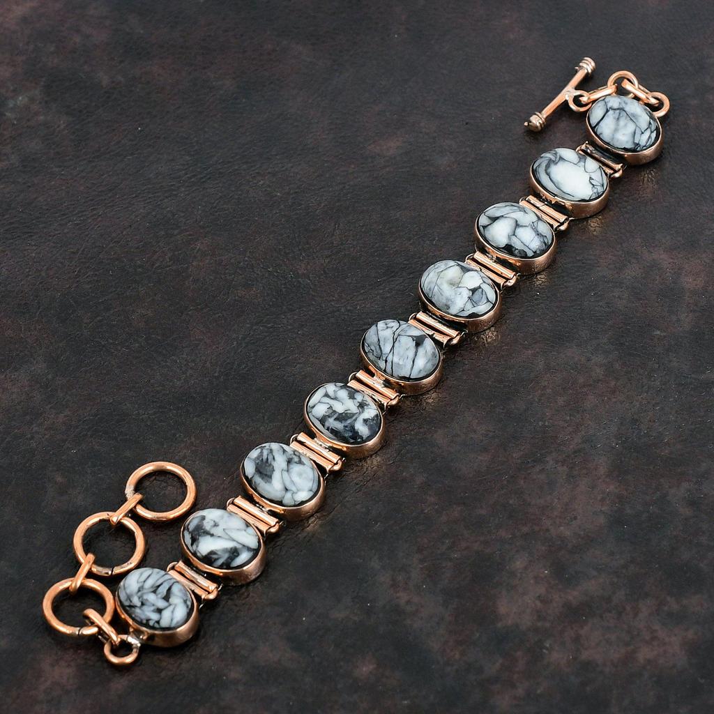Pinolith Jaspis Armband Kupferarmband Verstellbares Kettenarmband Edelsteinarmband Handgefertigter Kupferschmuck Designerarmband Geschenke für Sie