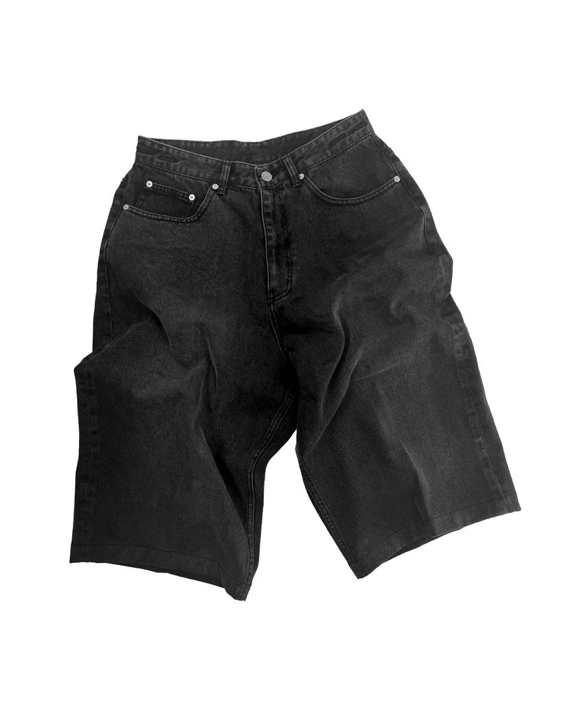 Tempoleoliyunibeoseu Wide Bermuda Denim Pants - Black