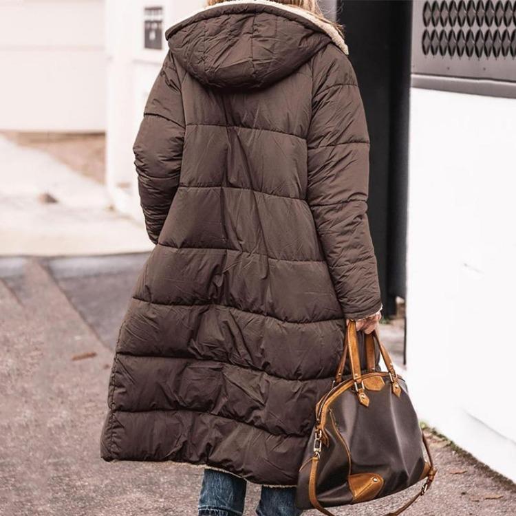 

Reversible Winter Hooded Quilted Jacket Women Warm Thick Puffer Coat Long Sleeve Solid Fashion Outerwear Casual Coats S кофейный