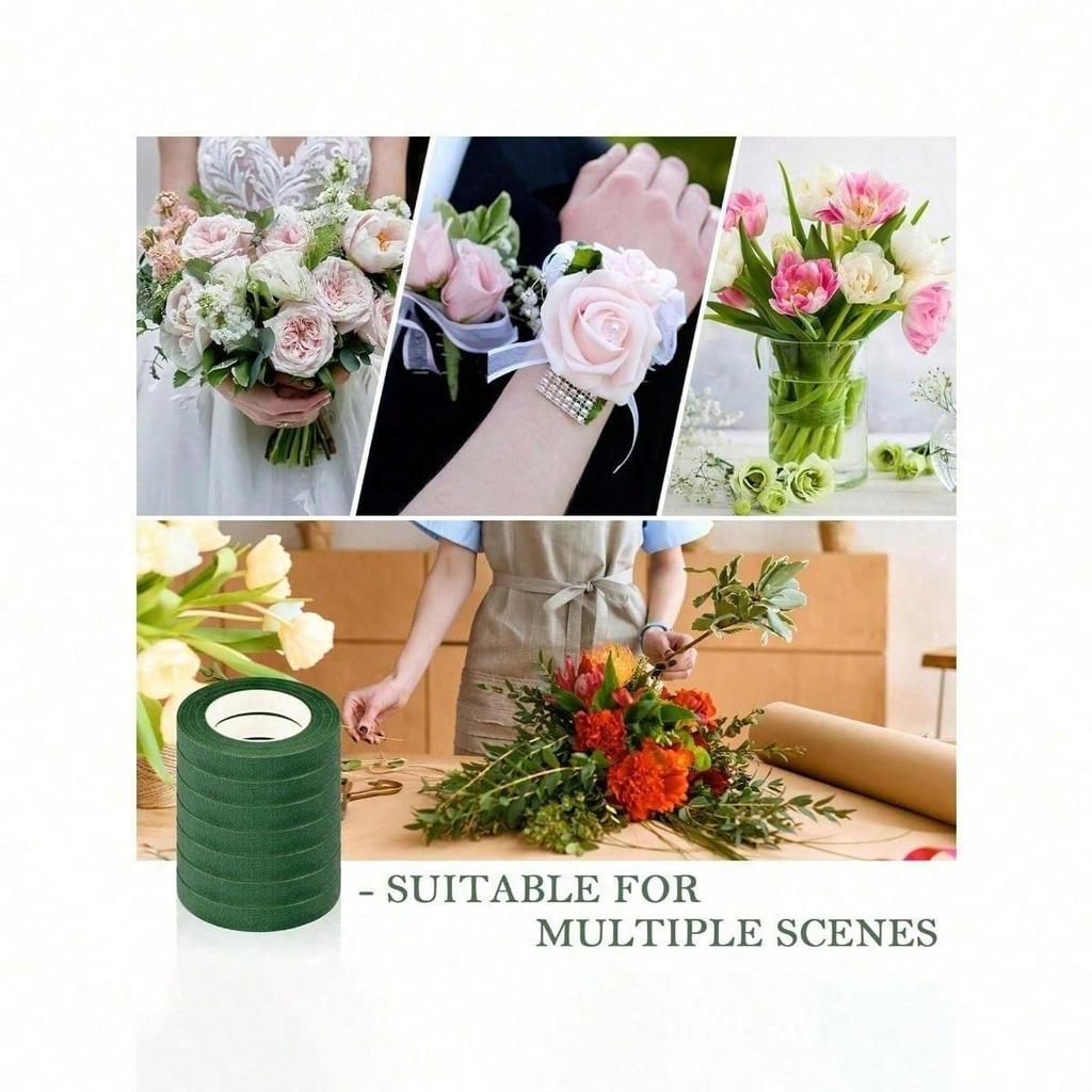 3Rolls Green Floral Tape, DIY Wedding Bouquet Stem Wrapping Material, Flower Shop Valentine's Day Mother's Day Father's Day Bouquet Packaging Material