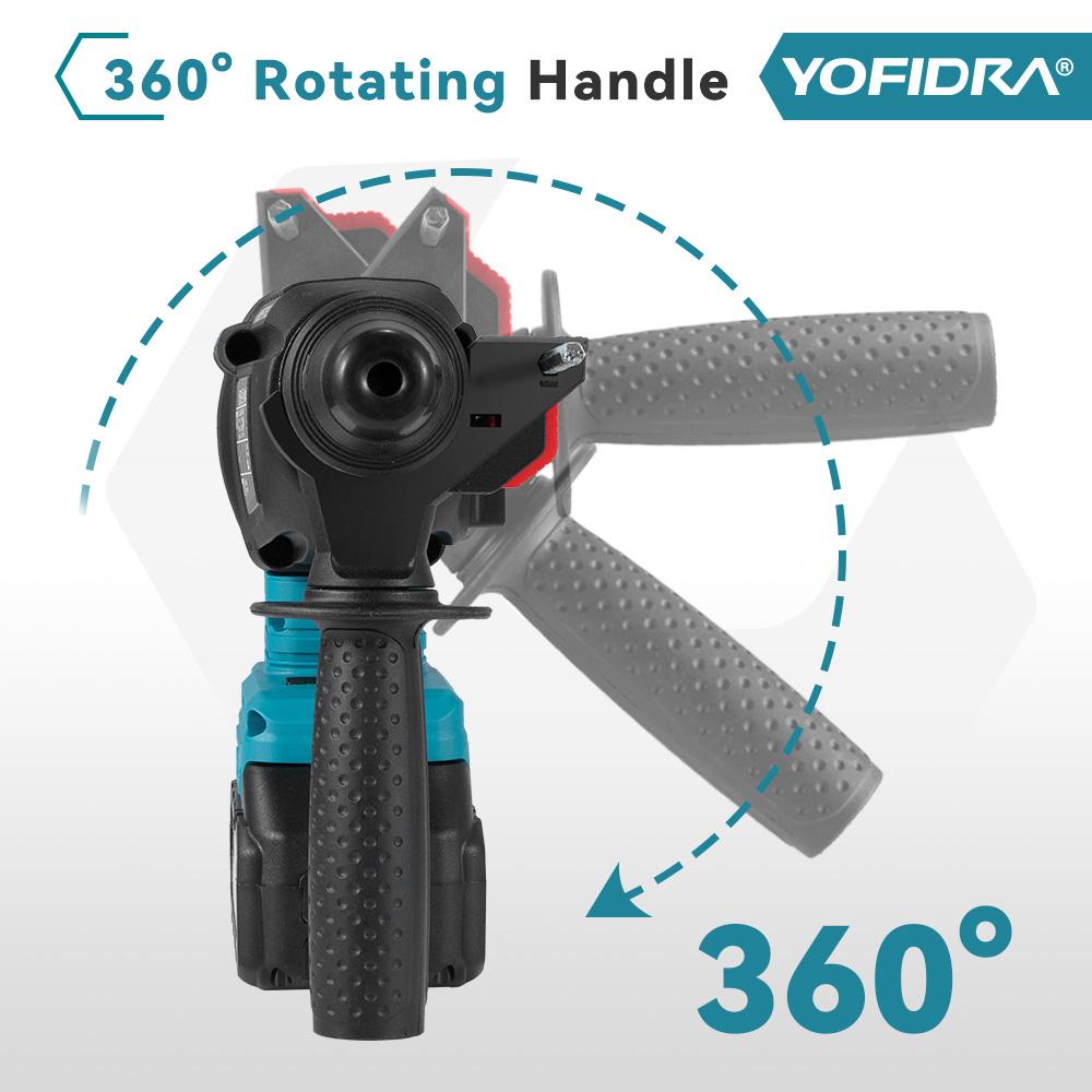 Yofidra 26MM Brushless Electric Hammer Drill Multifunctional Rotary Cordless Rechargeable Power Tools For 21V 18V Battery