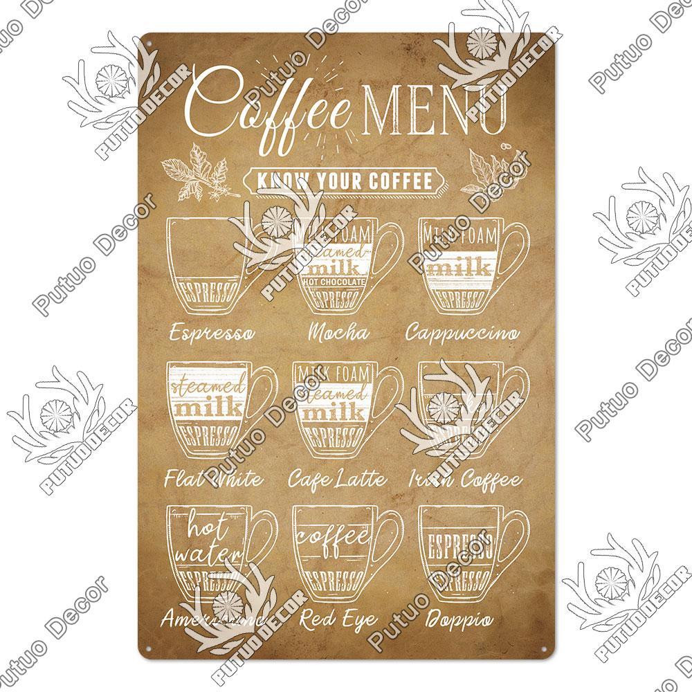 Putuo Decor Coffee Tin Sign Vintage Plaque Metal Plates Shabby Chic Wall Art Poster for Cafe Bar Living Room Home Man Cave Decor