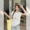 Summer beauty ootd design sense apricot knitted unique short-sleeved T-shirt women slim slim slim chic top