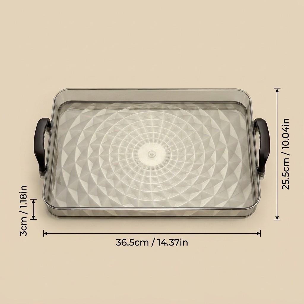 PET Plastic Serving Tray with Handles Clear Food Trays for Eating Diamond Texture Nesting Tea Serving Dishes Platter Tableware