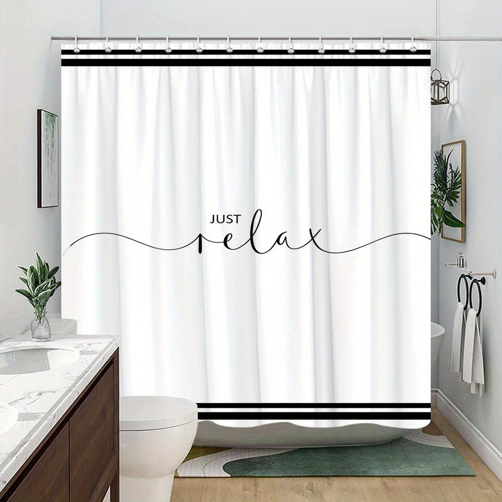 Just Relax Quote Shower Curtain Black White Minimalist Typography Waterproof Bathroom Decor Modern Spa Style Bath Screen