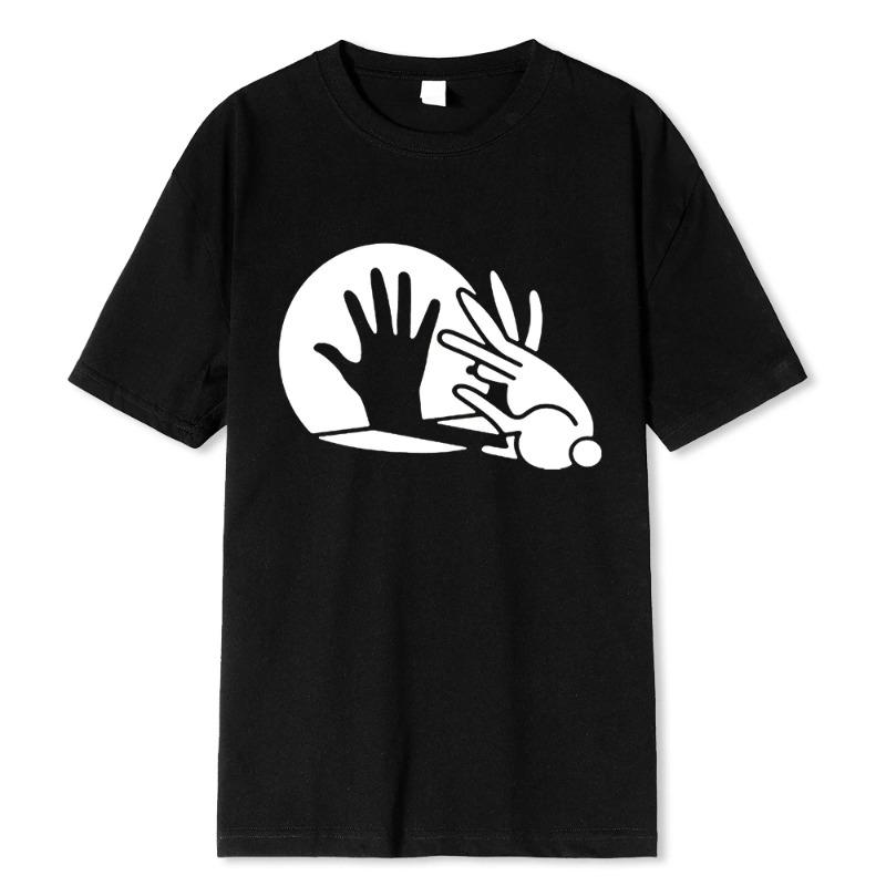 Men Funny Rabbit Shirt Animal Bunny Lover Shadow Play Pun Gift T-Shirt Oversized Tops Shirt Prevailing 100% Cotton T-Shirts Men’s