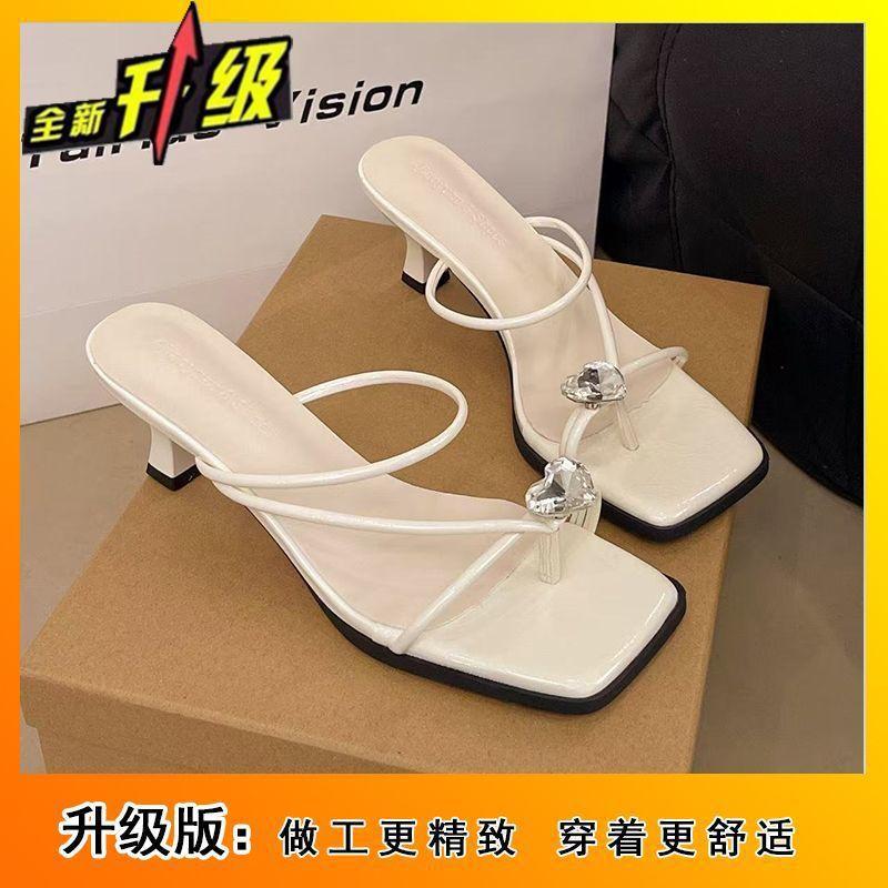 Sandals Woman Wearing Square Head with Skirt Wearing Cool Slippers Woman 2025 Summer French Rhinestone New Fairy