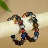 Chinese Multi-color Incense Ash Glazed Beaded Bracelet, Vintage Craft Devouring Beast Design, Ethnic Style Buddhist Jewelry, Couple Gift for Men Women