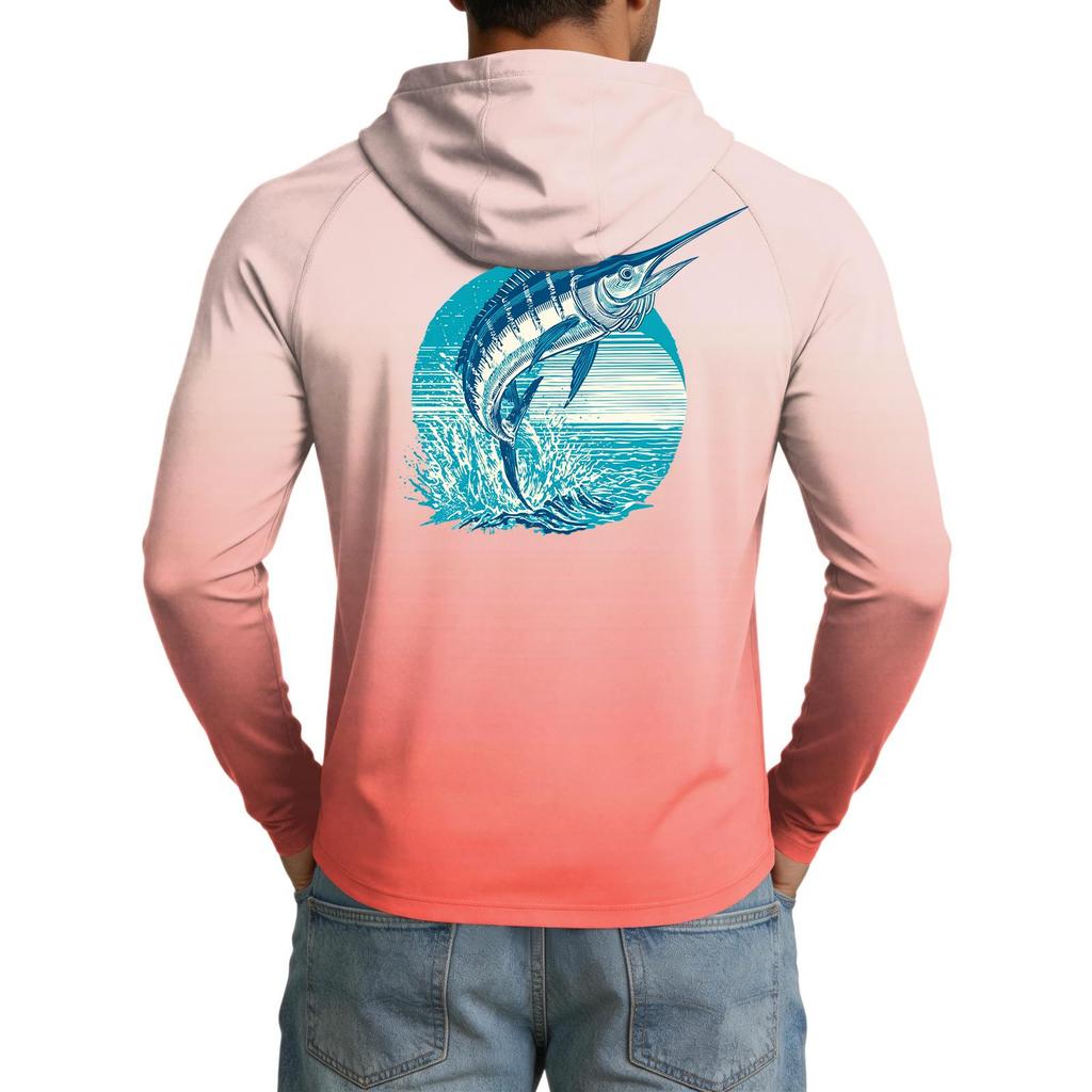 Men's UPF50+ Sun Protection Hoodie Long Sleeve Lightweight Stretch Outdoor Sports Shirt for Fishing Hiking Running