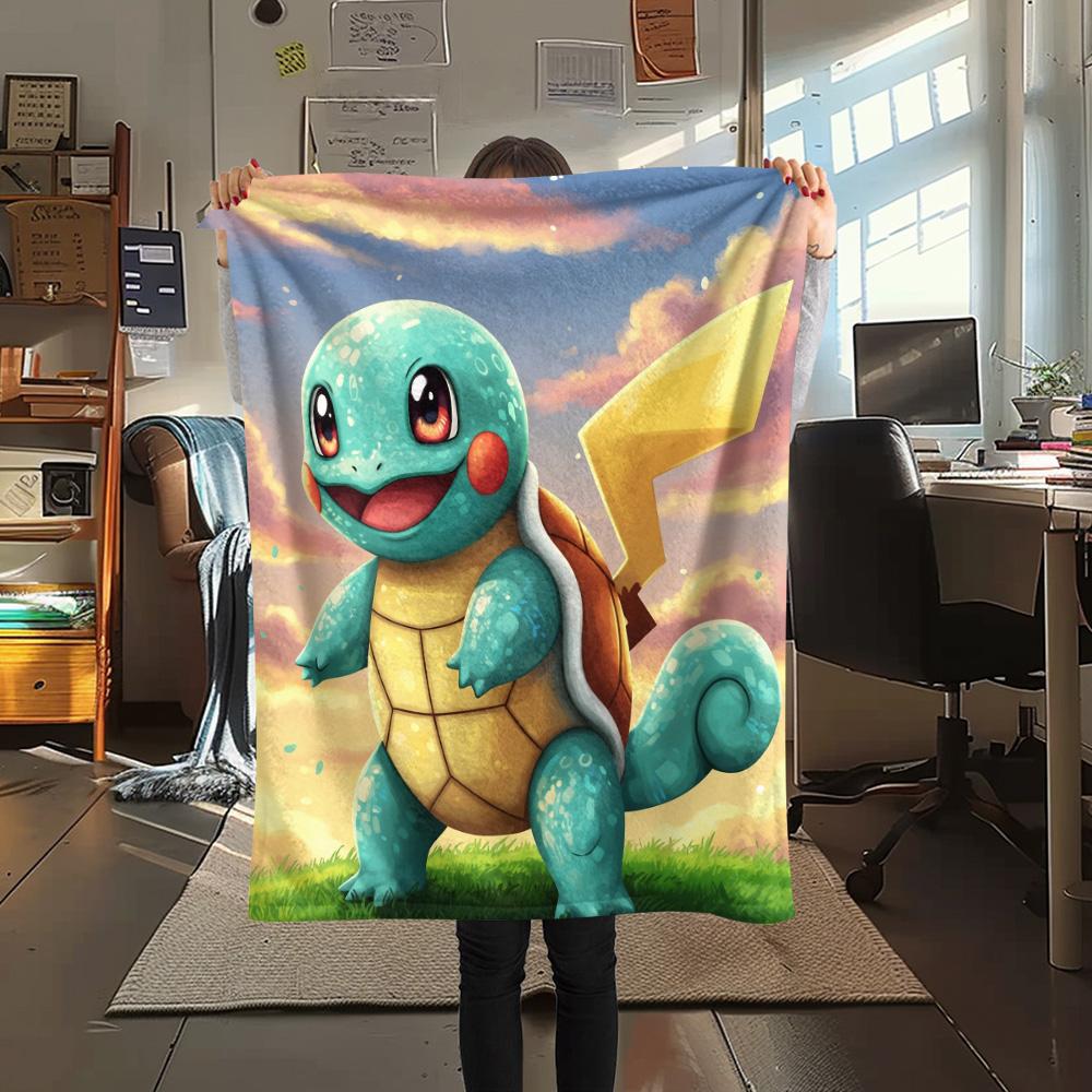 Süße Squirtle-Print Flanelldecke, Hohe Qualität, Bequem für alle Jahreszeiten, Heimdekoration, Wärme und Komfort