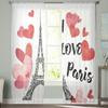 Red Love Eiffel Tower Tulle Curtains For Living Room Decoration Modern Chiffon Sheer Voile Kitchen Curtain
