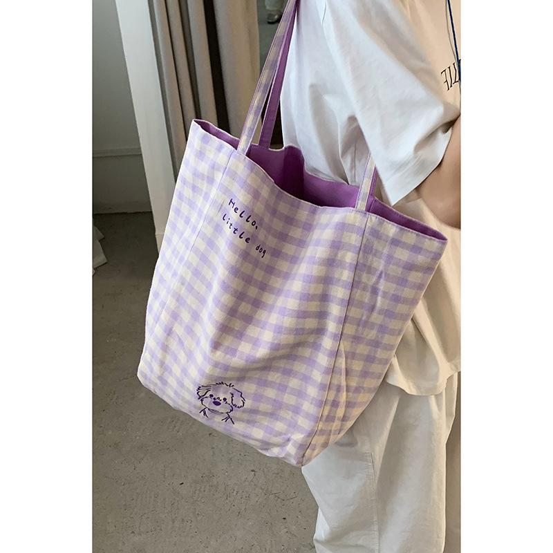 

Сумка Холщовая женская большой вместимости Новая милая модная клетчатая сумка через плечо Универсальная сумка-тоут