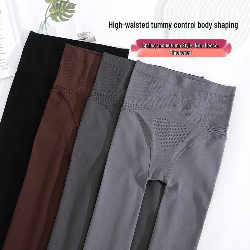 Spring Nylon Vertical Stripe High Waist Tummy Control Pantyhose for Women Pants Style (Bagged) кофейный