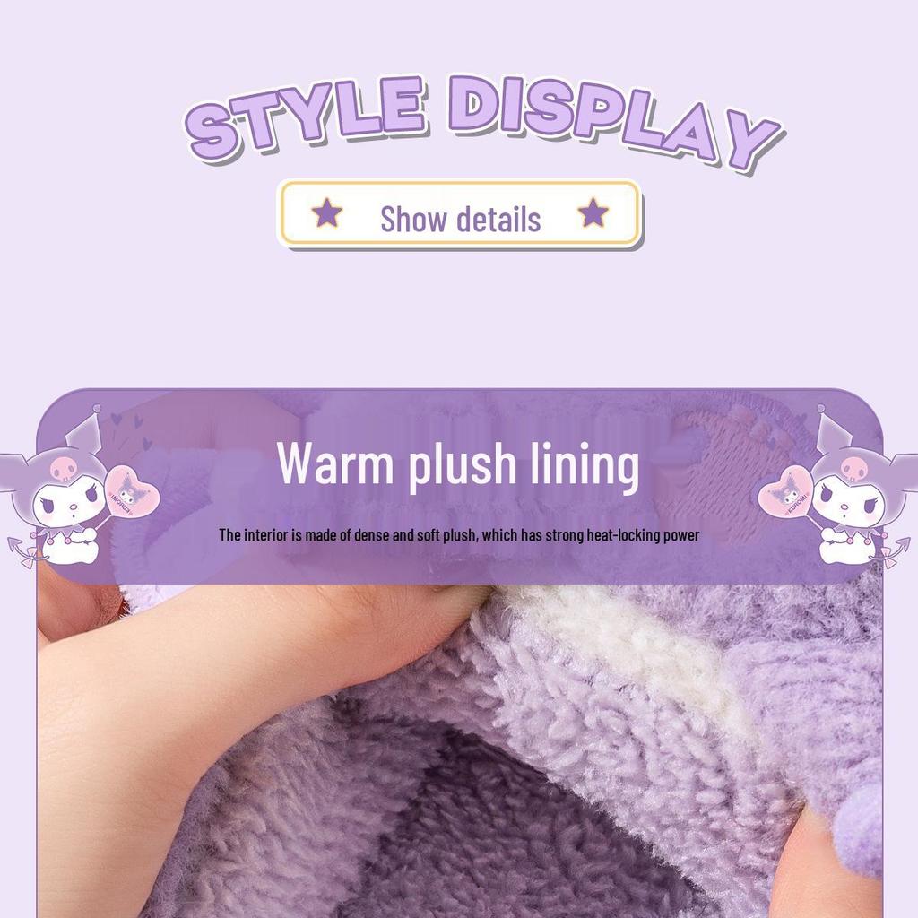 Útulné dámské nadýchané plyšové pantofle Cinnamoroll - Roztomá bavlněná zimní domácí obuv pro podzim a zimu 2025.