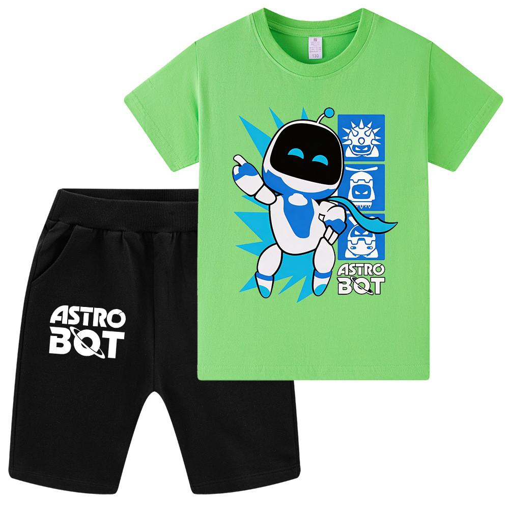 WA1339 Set da 2 pezzi Bambini Ragazzi Ragazze T-shirt a Maniche Corte Stampata Astro Bot Pantaloncini Top Pantaloni Set