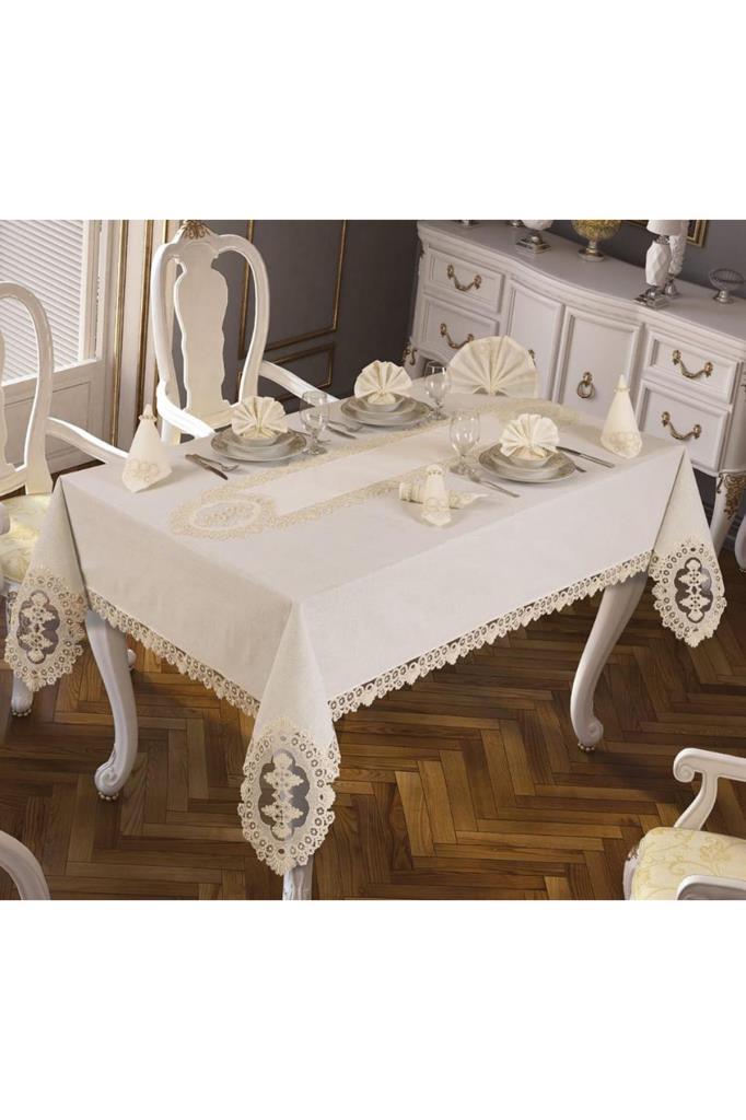 Joy Dinner Set 26pcs, Table Cloth Rectangle 160x220, Runner 140x35, Napkins 35x35, Linen, Cream
