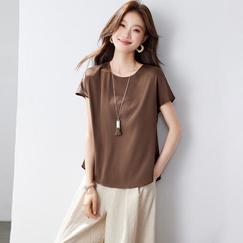 Women's 19 Momme Silk Blend Short Sleeve Top