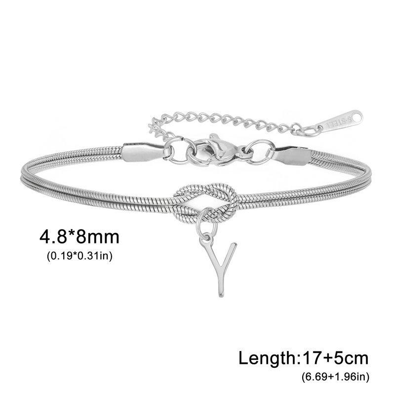 Stainless Steel 26-Letter Bracelet & Anklet with Double-Layer Knotted Snake Bone Chain