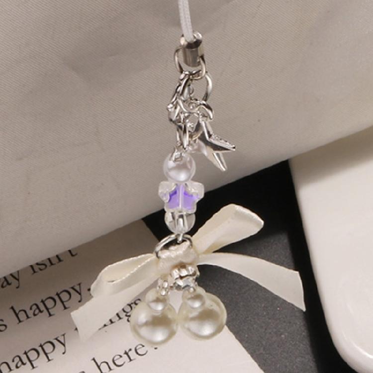 Mobile Phone Pendant Beaded Phone Chain Bowknot Pearl Keychain Camera Accessory