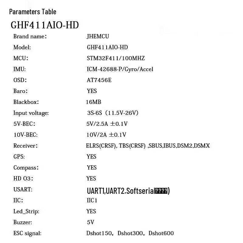 JHEMCU GHF411AIO-HD F411 AIO Borstelloze Vluchtcontroller