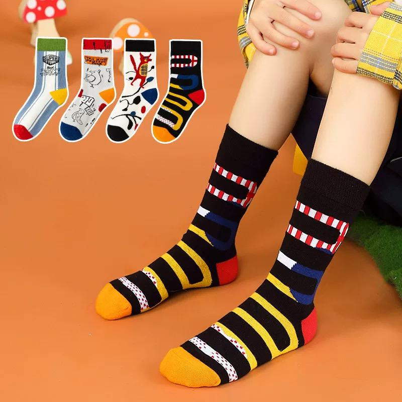 5/8pairs 1-14Years Fresh And Refined Mid-Tube Sock Mysterious And Profound Striped Children's Sock Forest Style