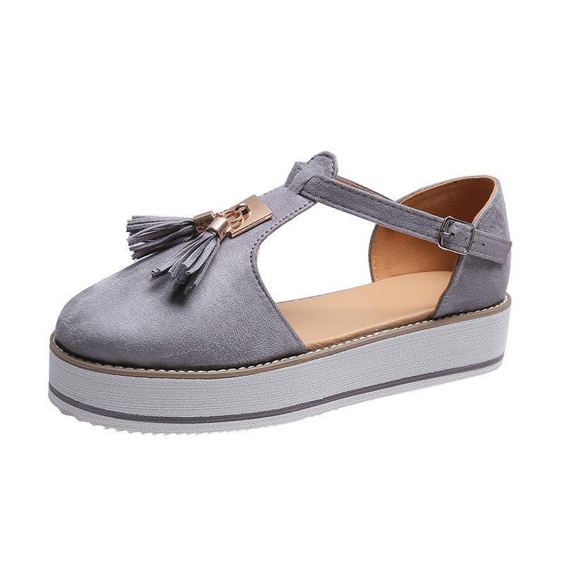 Popular Summer Fashion Plus Size Flat Shoes Hollow Tassel Roman Sponge Shoes Thick Soled European and American Sandals