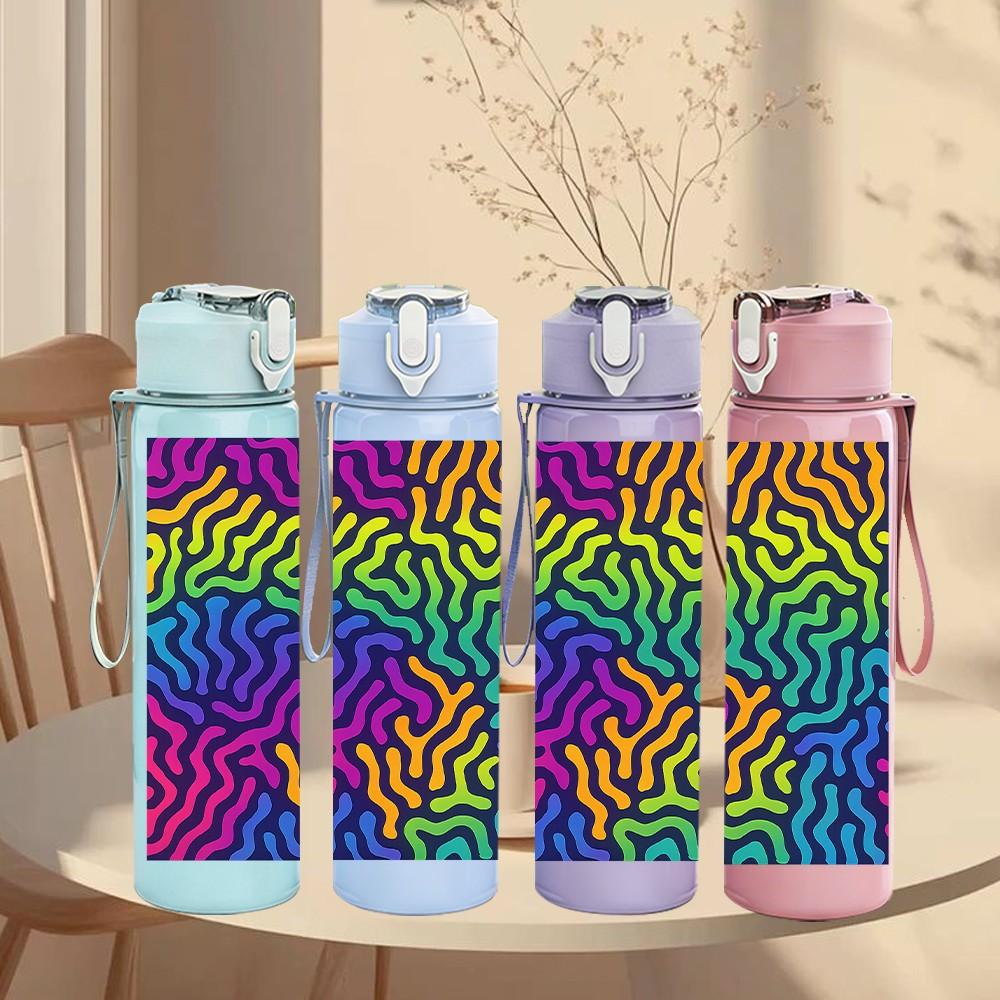 1PC Psychedelic Swirl Abstract Pattern 750ml Color Plastic Sports Water Bottle Leakproof Flip Straw Lid Suitable for Sports Office Home Use