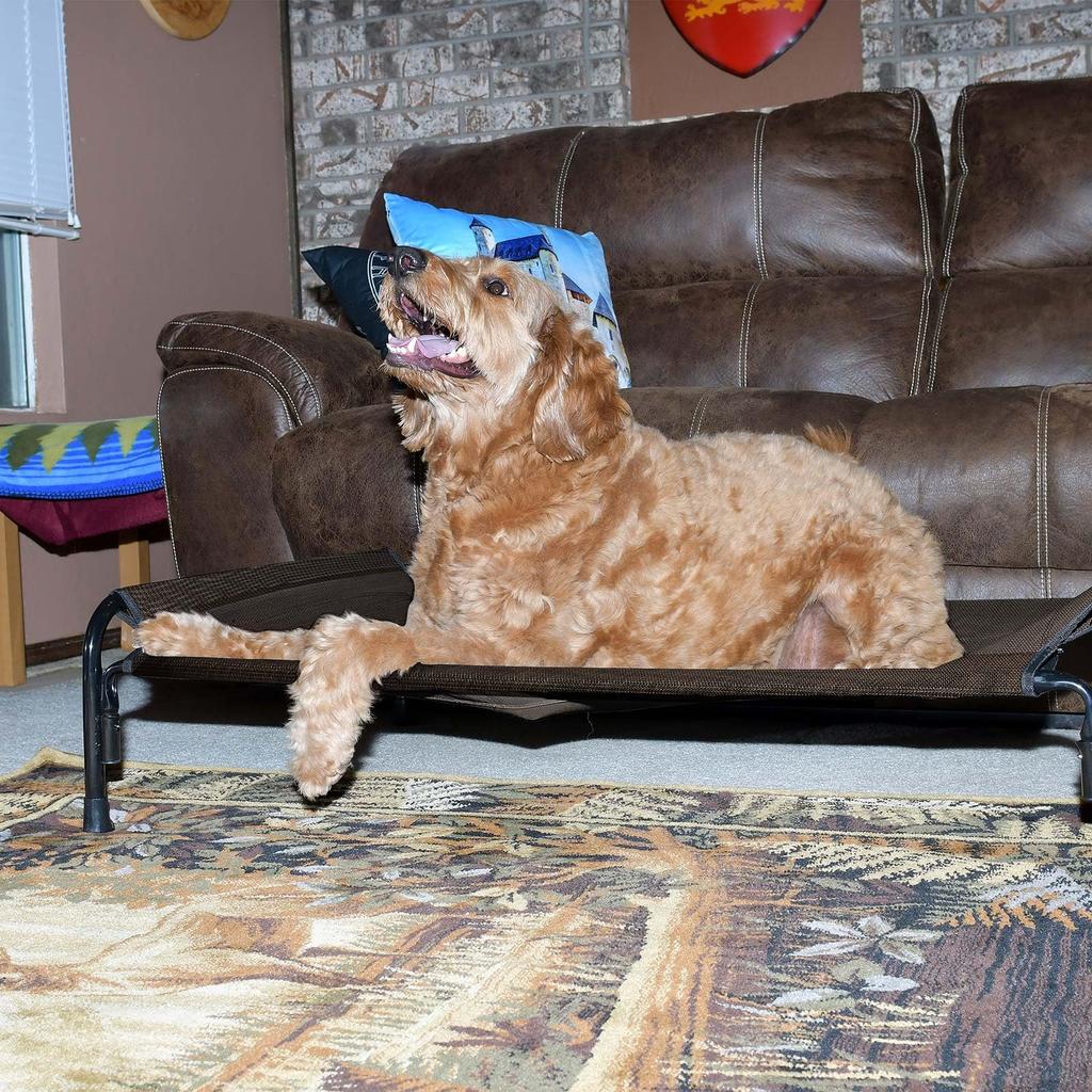 Veehoo Dog Outdoor Raised Dog Cot for Large Cooling Camping Pet Bed with Slope Headrest for Indoor and Outdoor Washable and Extra Gray Bed/Dog Bed,