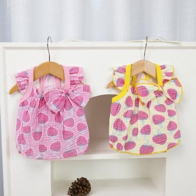 Yousheng Cute Strawberry Pattern Dog Dress Ruffle Sleeveless Princess Dress with Bow Summer Breathable Puppy Outfit for Small Dogs Cats