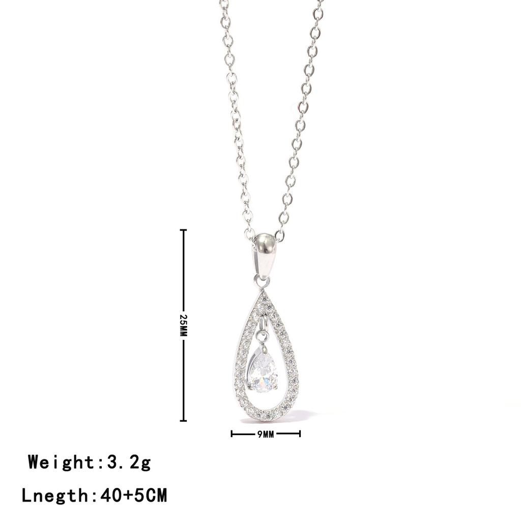 Fashion Minimalist Stainless Steel Jewelry 18k Gold Plated Waterproof Hollow Water Drop Shape Zircon Pendant Necklace YF6041
