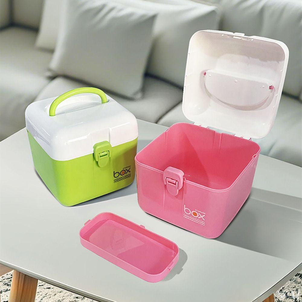 Portable Plastic Mini Medicine Box Handheld Multifunctional Desktop Storage Box Double-layer Dustproof Box Candy