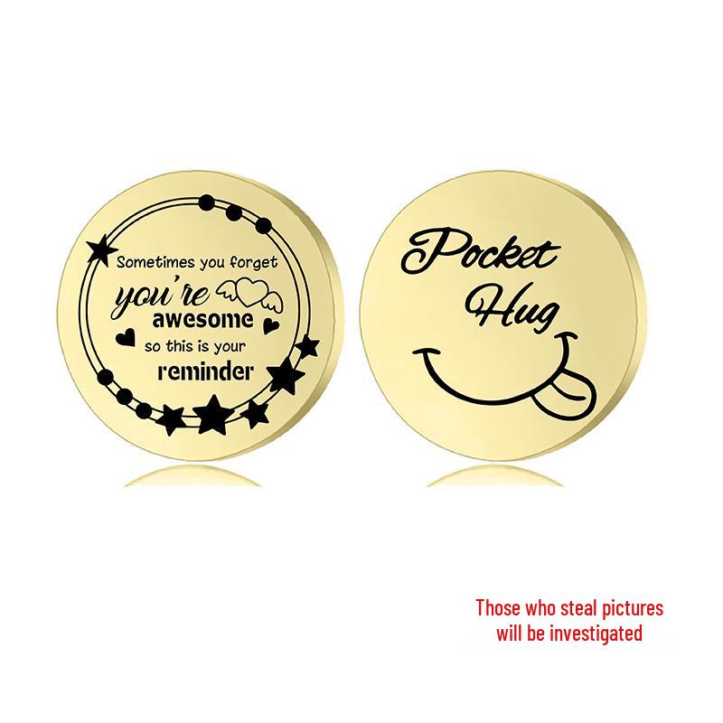 Lucky Charm Motivational Coin: Engravable Stainless Steel Couple & Family Gift Ornament.