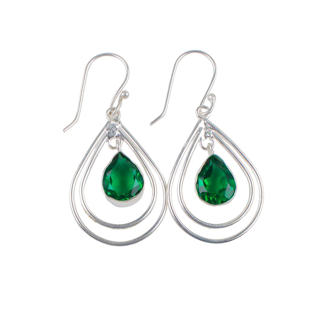 Chrome Diopside Gemstone 925 Stamped Silver Jewelry Handmade Pear Earrings 2.00" EE-34-9