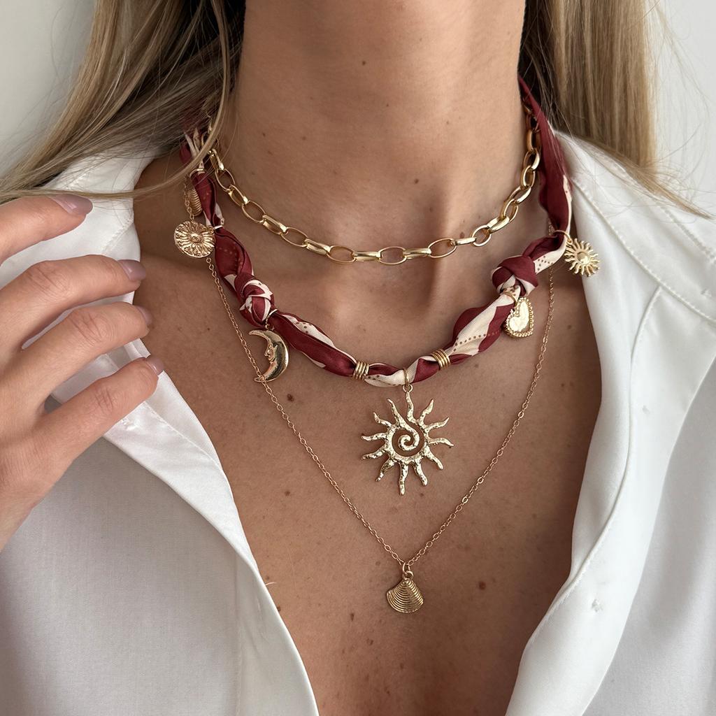 Ocean Style Sea Star Conch Pendant Necklace Sweet Cool Style Geometric Splicing Clavicle Chain