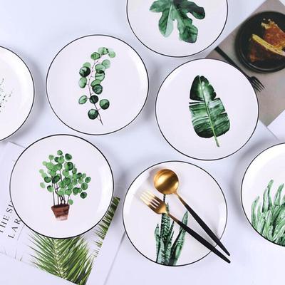 8 polegadas Plantas Verdes Pratos de Cerâmica Jantar Prato de Sobremesa de Porcelana Prato de Carne Prato de Frutas Bandeja de Bolo Comida Talheres de Cerâmica 1pc