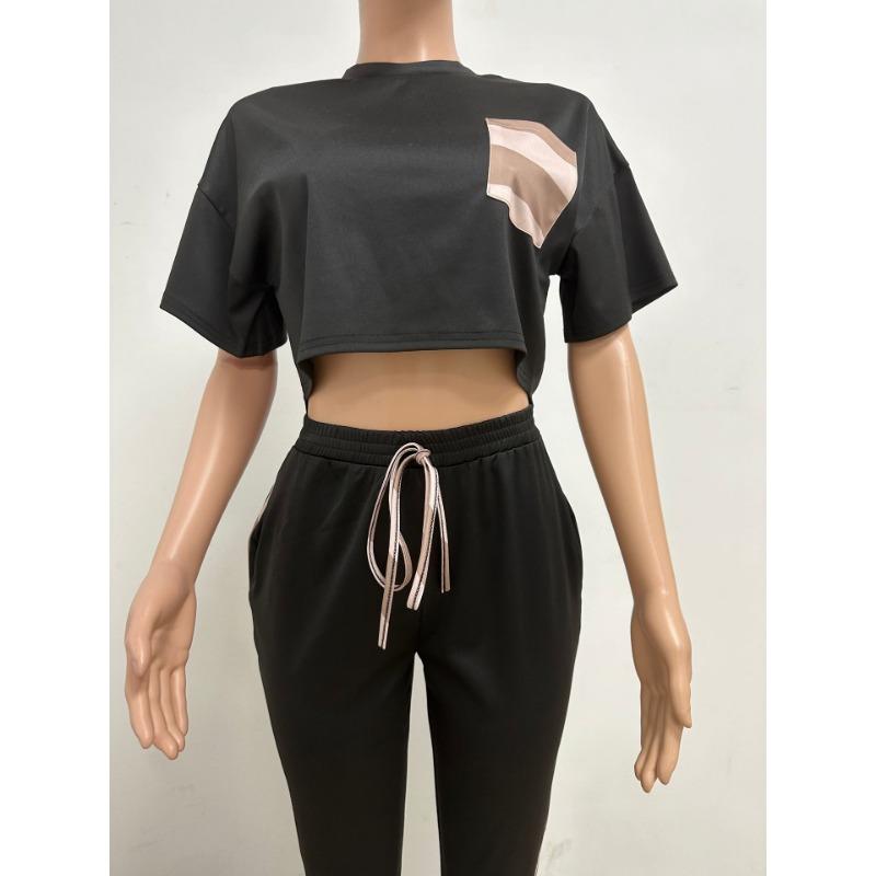 Damen Sommer Kleiner Duft Kurzarm Tasche Farbkontrast Mode Lässig Zweiteiliger Anzug