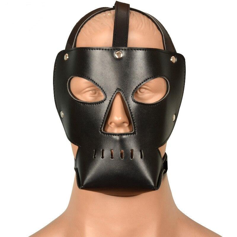 Sex Toy Headgear Black Leather Mask Headgear Fetish Harness BDSM Sex Games Chastity