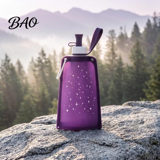 Silicone Travel Bottle 500ML Collapsible Water Bottle, Portable Folding Drinking Bag, Foldable Sport Pouch with Lanyard for Outdoor Hiking Cycling