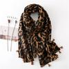 Spring and Summer Cotton Linen Feeling Leopard Printed Scarf With Tassel Headscarf Dubai Turkey Palestinian Hijab Scarves