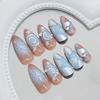 24PCS Blush Blue Fake Nails with Star Printed Chip-Proof Smudge-Proof Fake Nails for Fingernail DIY Decoration