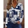 Abstract Geometric Patterned Patchwork Print V-Neck Long Sleeve T-Shirt, Casual Daily Long Sleeve Shirt, New Women'S Autumn And Winter Long Sleeve Top