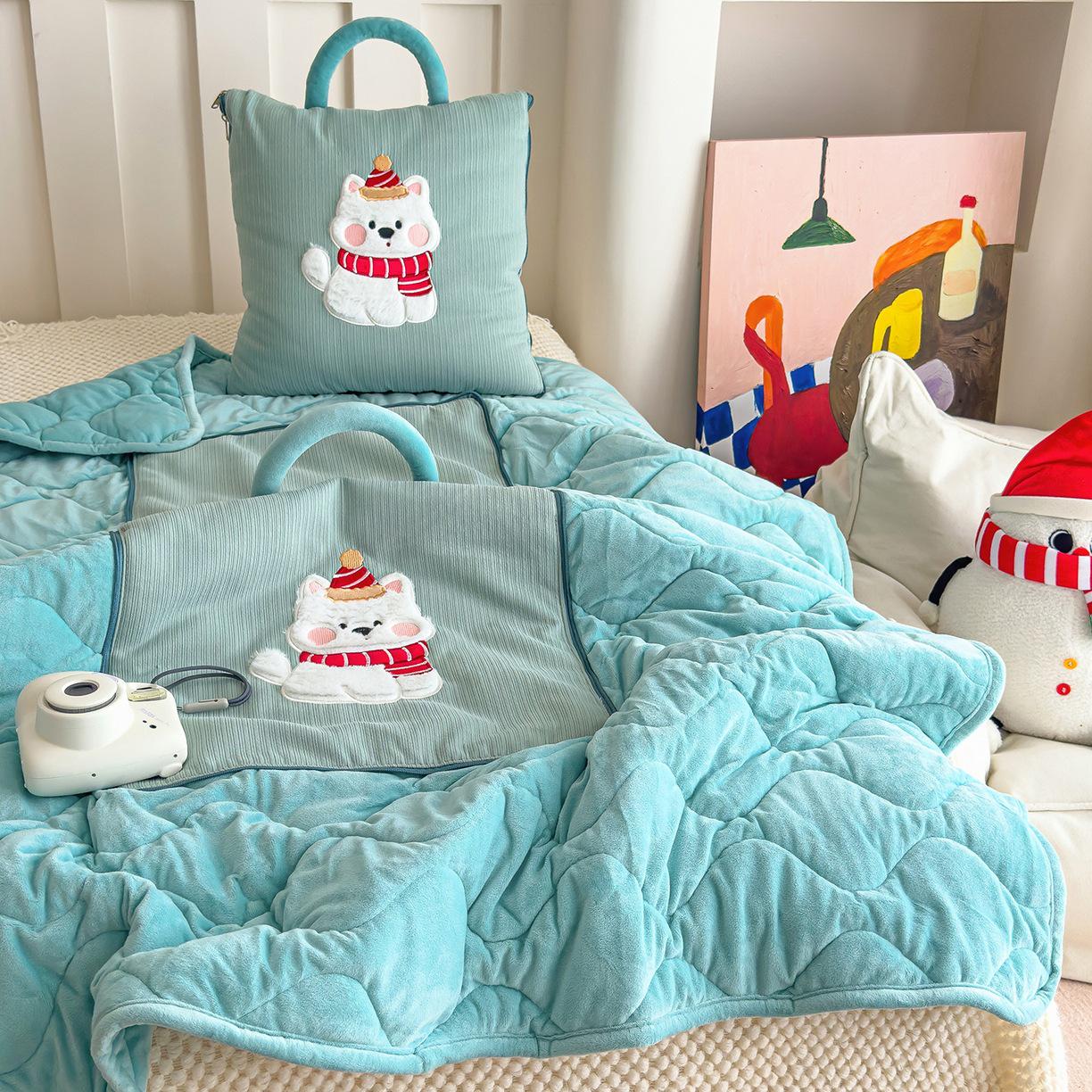 Autumn & Winter Milk Velvet 2-in-1 Scarf Handbag Pillow Blanket 40x40cm Unfolded 110x150cm