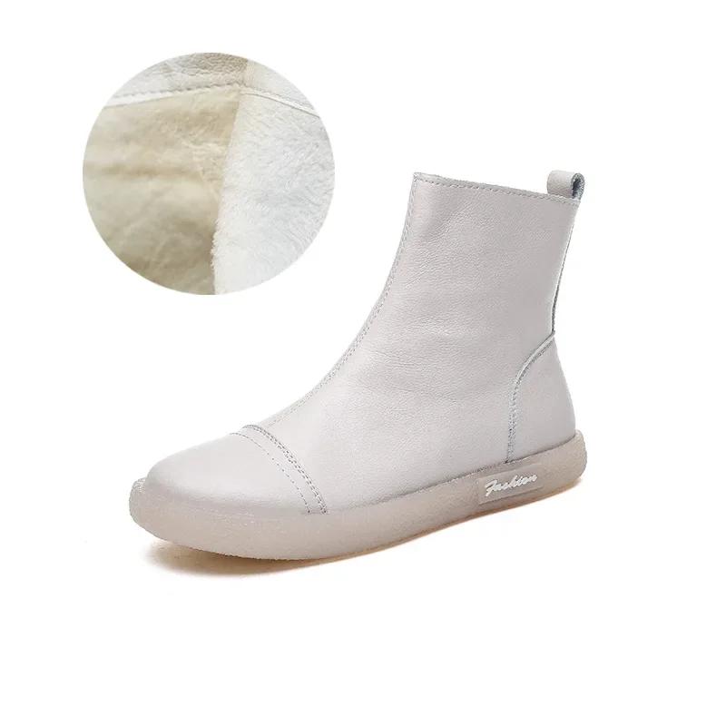 Short Boots Women's Autumn Winter New Item Cowhide Soft Soled Women's Boots Casual High Top Shoes Side Zipper Ankle Boots Women